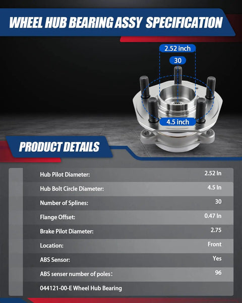 Wheel hub bearing assembly specifications for Front Wheel Hub Bearing Assembly For Tesla Model 3 And Model Y Top Shelf Oem Replacement.
