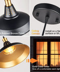 Close-up of Dope Matte Black Farmhouse Pendant Lights Kit For Kitchen Island showcasing oil rubbed bronze finish and gold interior.