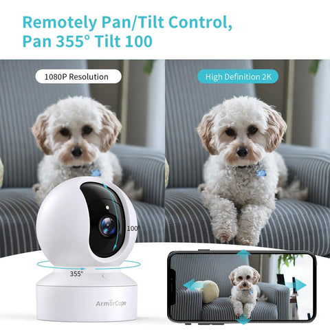 2K HD Pet Camera With 360 Degree Pan Tilt 8X Optical Zoom Night Vision Motion Tracking Cloud Storage App Control