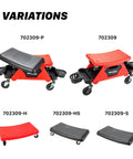 Variations of 2 In 1 Modular Detailing Creeper Seat With Cushion And Tool Tray, Rolling Creeper Converts To Low Profile Knee Pad, Heavy Duty Polyethylene And Steel Frame, 4 Inch Wheels.
