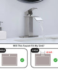 Modern Single Handle Gold Vessel Sink Faucet With Brushed Gold Finish over rectangular sink, water flow visible, fitting guide below.