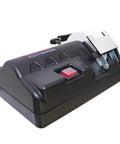 Low Speed Knife Sharpener with Wet and Dry Grinding Wheel, adjustable aluminum work rest, and forward reverse switch visible