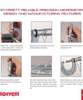 Six images displaying features of an Outside Micrometer 0-1 Inch With One-Piece Spindle, Satin Chrome Finish, including ratchet stop.