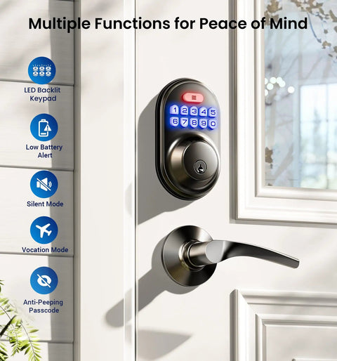 Keyless Entry Door Lock With 2 Lever Handles Electronic Keypad Deadbolt Auto Lock Backlit For Easy Installation Matte Black Front Door