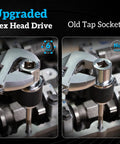 Comparison of upgraded hex head drive with old tap socket from ratcheting tap socket set two piece for cramped spaces.