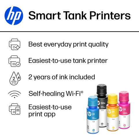 Refillable Ink Tank All-In-One Printer With Wireless, Scanner And Copier, Cartridge-Free Ink System, AI Enabled, 2 years ink included