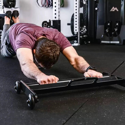 Premium Steel Frame Abdominal Wheel Core Roller With Straight Gliding Track for core workout on exercise mat.