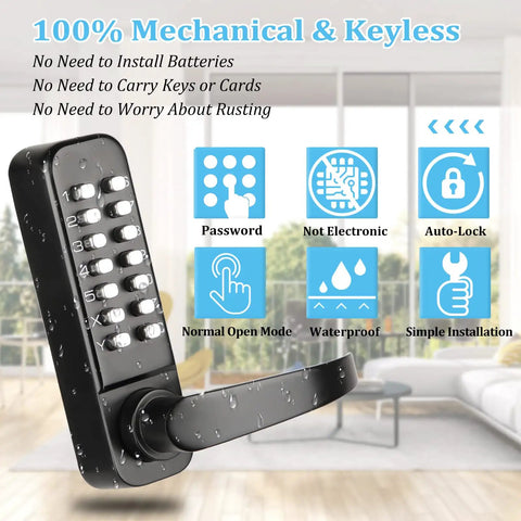 Keyless Entry Door Lock With Mechanical Keypad And Handle, Weatherproof Digital Combination Front Door Lock indoors