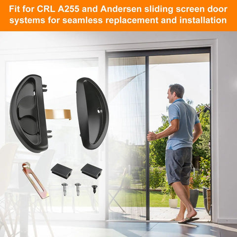 Replacement Screen Door Handle For CRL A255 And Andersen Sliding Doors Black Finish Set with installation components