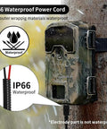 Chewproof Solar Power Cord For Trail Cameras 39 Inch Hella Rugged DC Adapter With 5.5 To 4.0 Male Plugs Fits Stealth Cam Moultrie Tactacam 2 Pack Trailhead Gear For Hunters, IP66 waterproof power cord, mounted on trail camera.