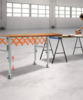 Conveyor Roller Stand Table With Adjustable Infeed And Outfeed For Smooth Material Flows, Mobile Wheel Base, by woodworker