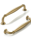 Top Shelf Brushed Brass Cabinet Pulls 10 Pack 5 Inch Center To Center Heavy Duty Solid Metal Handles warm gold finish close-up view.