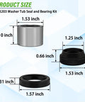 High Quality Plug And Play Top Load Washer Bearing And Seal Kit Easy Spin Cycle Fix Compatible With Whirlpool Kenmore Maytag Admiral Amana Washing Machines Replaces 470615 showing dimensions of parts