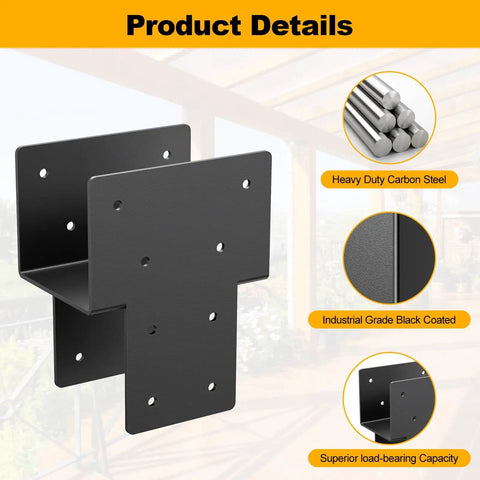 4 By 4 Post Cap Tie Rod Brackets For Outdoor Wood Beams Heavy Duty Carbon Steel U Shaped Connectors Great for Pergolas