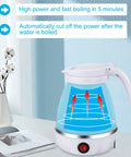 On The Go Portable Electric Kettle 600ml Foldable Tea Coffee Kettle With Collapsible Cup Set in white, shown on a table