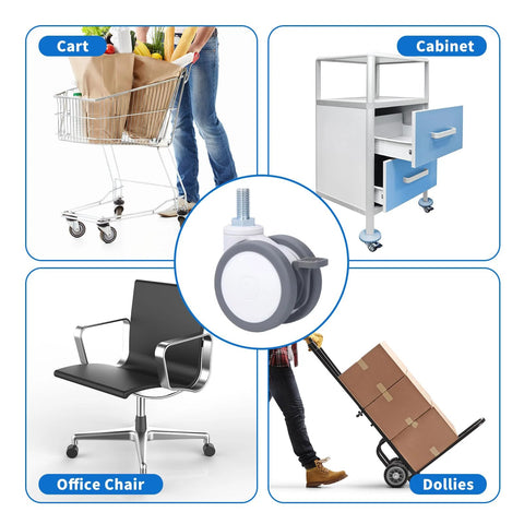 Desk Chair Wheels Replacement Noiseless Swivel Casters With Medical Rubber TPR, suitable for cart, cabinet, chair, and dolly use.