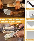 Five Piece Griddle Tools Set For Cast Iron And Flat Top Griddles, Heavy Duty Stainless Steel Spatulas in use on a grill