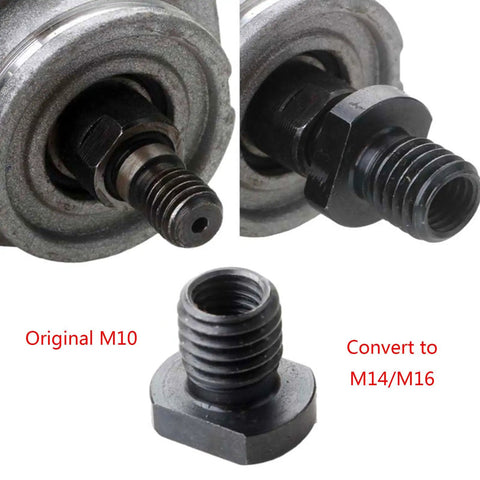 Top Shelf Angle Grinder Wheel Conversion Adapter Fits 100Mm Tools And M10 Threads to enable conversion from M10 to M14/M16 threads.