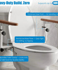 Top Shelf Heavy Duty Adjustable Toilet Safety Rails Built Tough With Rock Solid Steel Frame For Seniors Recovering From Surgery, close-up of clamp setup.