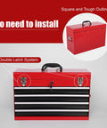 Badass 4 Drawer Tool Chest 21 Inch Steel Portable Toolbox in red with double latch system and carry handle.