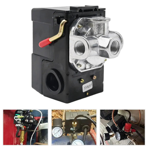 Don't Sweat The Pressure Jumps With This Knockout LF10-4H Air Compressor Pressure Switch, black and silver, four port design.