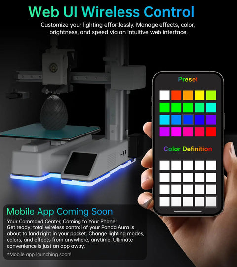 Heavy Duty Led Status Display For Bambu Lab A1 Mini 3D Printer with smartphone showing wireless color control.