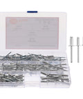 140 Piece Aluminum Blind Rivet Kit With Flange Long Grip Pop Rivets For Auto And Furniture Repairs displayed in storage case