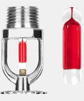 Two Rock Solid Pendent Fire Sprinkler Heads With Chrome Plated Copper Body 1/2 Inch Npt Thread 155 Degree Fahrenheit Activation K80 Flow Rating exposed valve and glass bulb.