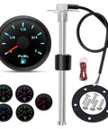 Heavy Duty 6 Inch Fuel Sending Unit With Plug And Play Gauge Kit 240 To 33 Ohms showing stainless steel fuel sender and gauge.