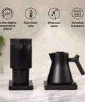 Corvo EKG Pro Electric Tea Kettle With Precise Temperature Control Quick Heat Scheduling And Built In Brew Timer Matte Black on marble