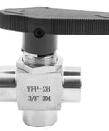 Heavy Duty 304 Stainless Steel 3 Way Ball Valve with black handle for tough DIY plumbing applications