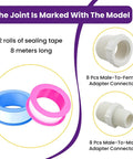 Image of 16 Piece PVC Pipe Fittings Reducer Bushing Coupling From Half Inch To Three Quarter Inch, with PTFE tape and connectors.