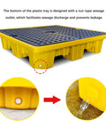 Oil Spill Containment Tray For Garage And Shop, Anti Slip Polyethylene Platform with nut-type outlet, shown installed and draining