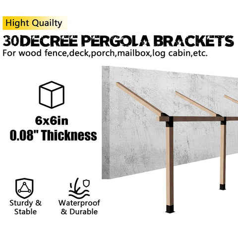 Two Pack 30 Degree L Shaped Pergola Brackets for 6x6 Wood Beams 5.5 by 5.5 Inches Heavy Duty 14 Gauge Steel Indoor Outdoor DIY Slant Roof Brackets for Pavilion Porch Deck Cabin