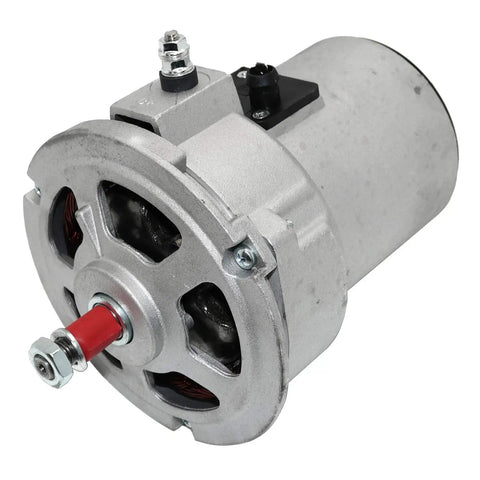 Fresh Out The Box Sixty Amp Alternator Kit For Volkswagen Beetle straight bolt on swap with detailed view of the aluminum alternator.