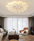 Led Flower Ceiling Light With Remote Dimmable Modern Flush Mount Chandelier in living room, acrylic petal design, 70W