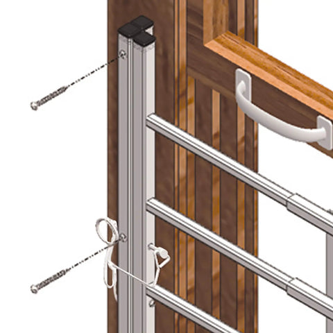 Kid Proof Window Guard With Tamper Resistant Screws, Non Egress Fixed Design, White Finish, assembly view with screws and brackets