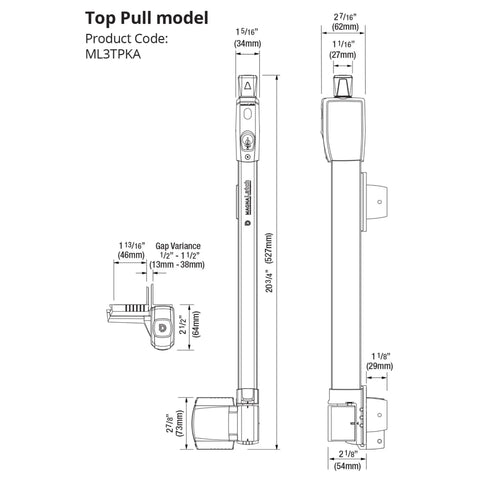 Diagram of Magnetic Pool Gate Latch With Self Closing Action Easy Install Top Pull Magna Latch N346-210 showing dimensions and features.