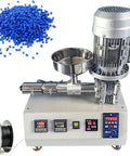 Badass Desktop 3D Printer Extruder And Recycled Filament Maker Featuring Tight PID Temperature Control, gray and silver design with blue pellets.