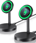 Two Pack Magnetic Wireless Charger Stand For iPhone MagSafe 15W Fast Charge Dock For iPhone 17 Series 16 15 14 13 12 And AirPods Dual Charging Station For Home Office Desk Black Ideal For Bedside Table Or Travel.