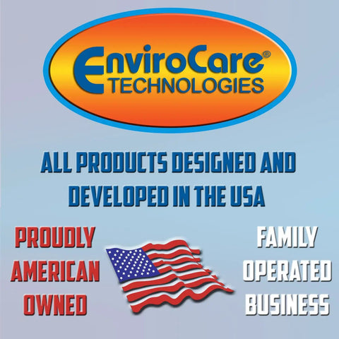 Logo of EnviroCare Technologies with USA flag, highlighting American design and family ownership.