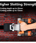 Badass 5200W Electric Wall Chaser Powers Through Brick Concrete And Tile While Dishing Out Hella Precise Grooves Fast With Laser Tracking And Slick Depth Tweaks, showing precise cutting depth and width settings.
