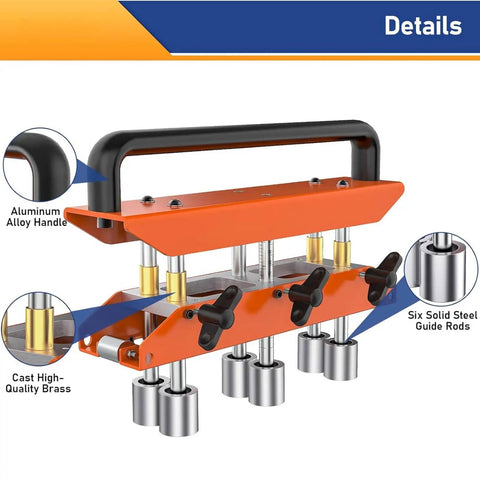 Rock Solid Roller Bender For Sheet Metal Bending 0 To 90 Degrees with aluminum handle and six steel guide rods for precision.