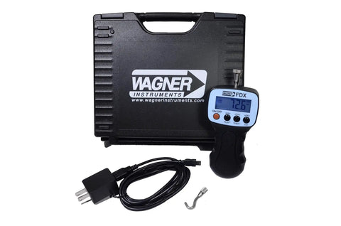 Kickass Handheld Digital Force Gauge With Pistol Grip Measures Up To 25 Lbf Featuring Bright Backlit Lcd Display and accessories.