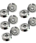 Rock Solid V Groove Roller Wheels With Smooth Ball Bearings And Zero Hassle Wire Track Guides Made From Carbon Steel Built Tough For Bedroom Closet Sliding Panels, displaying multiple wheels with sealed ball bearings.