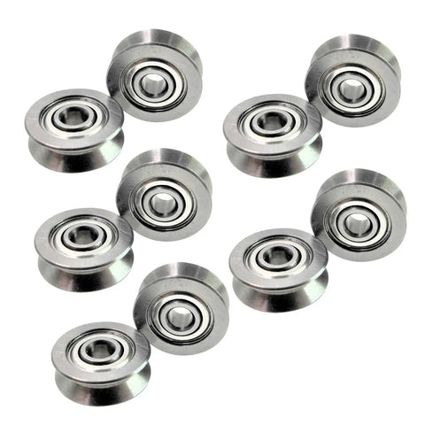 Rock Solid V Groove Roller Wheels With Smooth Ball Bearings And Zero Hassle Wire Track Guides Made From Carbon Steel Built Tough For Bedroom Closet Sliding Panels, displaying multiple wheels with sealed ball bearings.