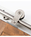 Heavy Duty Sliding Barn Door Hardware Kit Stainless Steel Top Mount Track with wheel mechanism showing smooth operation.