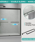 Semi Frameless Double Sliding Shower Door For Bathroom Adjustable 56 To 60 Inch Wide By 72 Inch Tall with stainless steel towel handles.