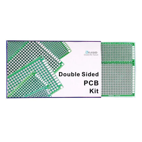 32 Piece Double Sided PCB Board Prototype Kit For DIY Soldering With Five Size Options Compatible With Arduino Projects shown in box