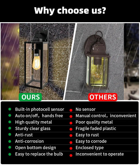 Comparison of Top Tier 2 Pack Outdoor Wall Lanterns Standout With Heavy Duty 18 Inch Build And Foolproof Dusk To Dawn Photocell Sensor.